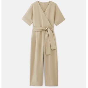 Everlane Womens Size 6 Flax Linen Blend Short Sleeve Jumpsuit Cropped Khaki‎